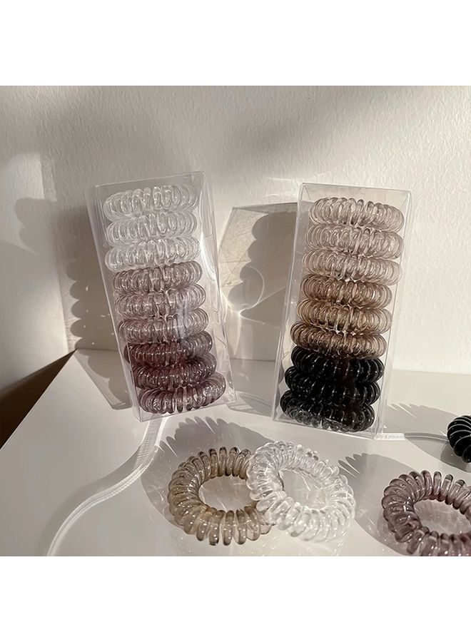 9pcs Black Coffee Gray Canned Traceless Telephone Cord Hair Rings High Elasticity No Damage Hair Ties - Image 5